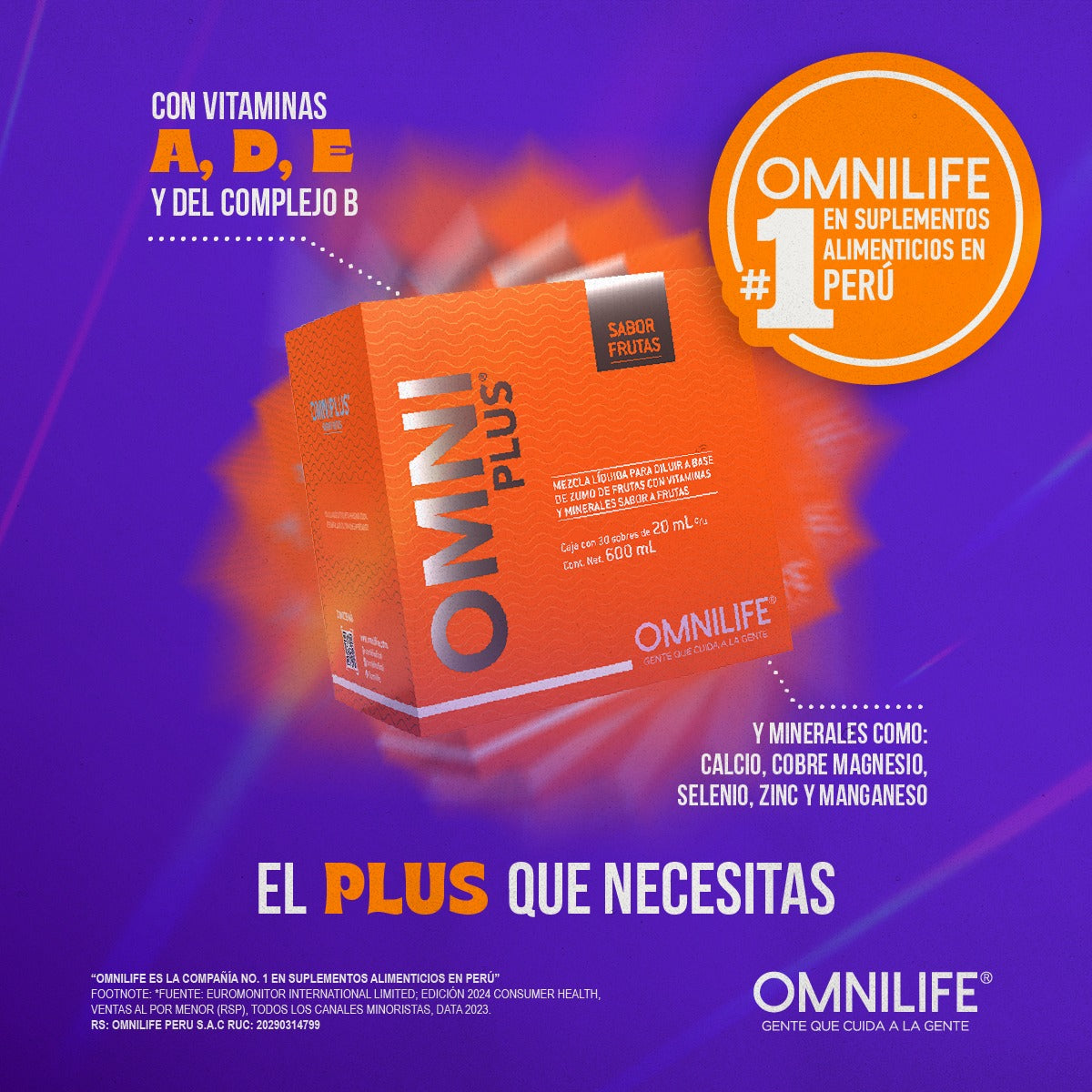 OMNI PLUS Sabor Frutas – Defensas fuertes, cuerpo activo, mente clara